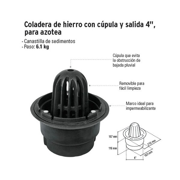 Compra En Linea Coladera De Hierro Con C Pula Y Salida Para