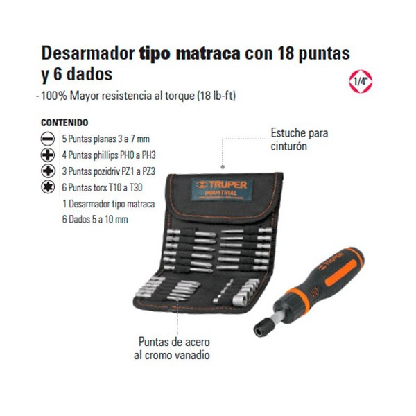 Compra En Linea Desarmador Tipo Matraca Con 18 Puntas Y 6 Dados