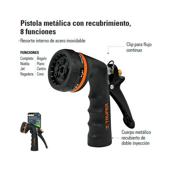 Compra En Linea Pistola Para Riego Metalica 8 Funciones TRUPER En