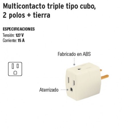 Multicontacto Triple Tipo Cubo 2 Polos + Tierra VOLTECK