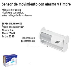 Sensor de movimiento con alarma y timbre, Volteck, Sensores De Movimiento,  46595