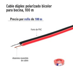 Cable dúplex polarizado transparente para bocina, 100 m, Cables