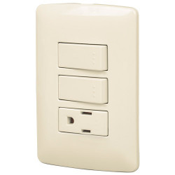 Placa con Contacto y 2 Interruptores Sencillos VOLTECK