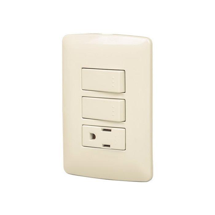Placa con Contacto y 2 Interruptores Sencillos VOLTECK Placa con Contacto y 2 Interruptores Sencillos VOLTECK