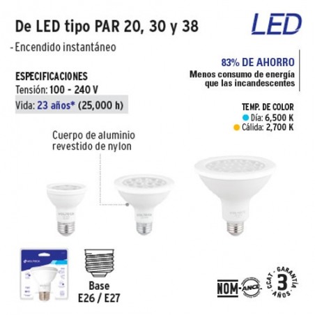 Lampara de LED Tipo PAR 20 30 y 38 VOLTECK