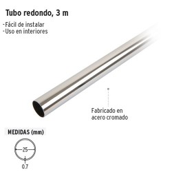 Tubo Redondo 3 m Cromado para Closet HERMEX