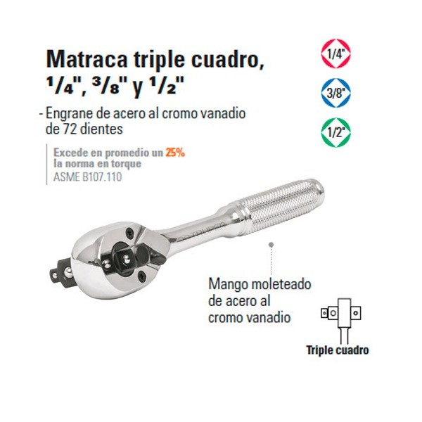 Compra en Linea Matraca Triple Cuadro 1/4 3/8 y 1/2 TRUPER en...