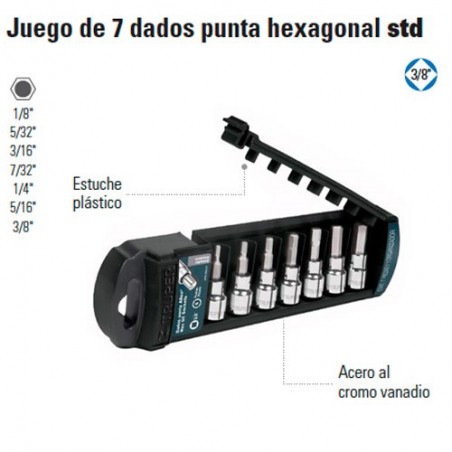 Juego de 7 Dados Punta Hexagonal STD 3/8" TRUPER