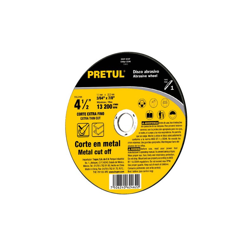 Disco Abrasivo Para Corte Extrafino de Metal Alto Rendimiento Uso General PRETUL Disco Abrasivo Para Corte Extrafino de Metal Alto Rendimiento Uso General PRETUL