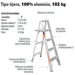 Escalera Tipo Tijera 100% Aluminio 102 kg TRUPER