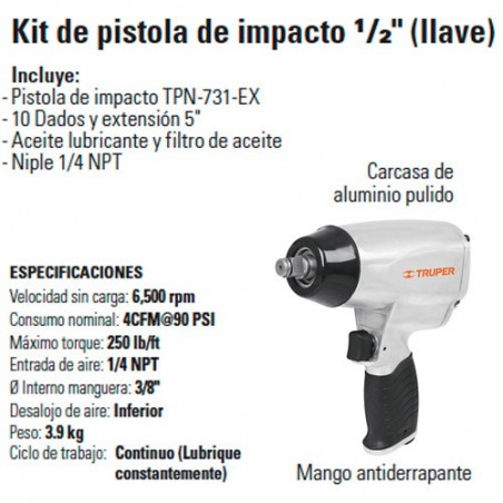 Kit de Llave de impacto con estuche de plástico TRUPER 1/2” Mod