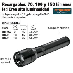 Linterna plástica 1 LED 150 lm recargable, Truper, Linternas Recargables,  16005