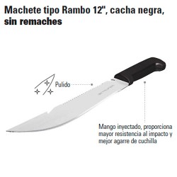 Machete Tipo Rambo 12" Cacha Negra Sin Remaches TRUPER