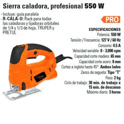 Sierra caladora 550 W 5A velocidad variable, profesional, Sierras  Caladoras, 15420