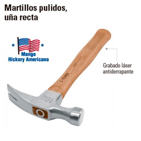 Martillo Pulido Uña Recta Mango Hickory Americano TRUPER