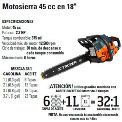 MOTOSIERRA GASOLINA 18'' 45 CC - TRUPER