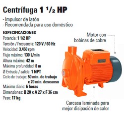 Bomba Centrifuga 1 1/2 HP TRUPER
