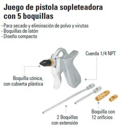 Pistola metálica para sopletear, cuerda 1/4 NPT, Truper, Juegos De  Accesorios, 19023