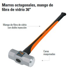 Marro Octagonal 36"  Mango Fibra de Vidrio TRUPER