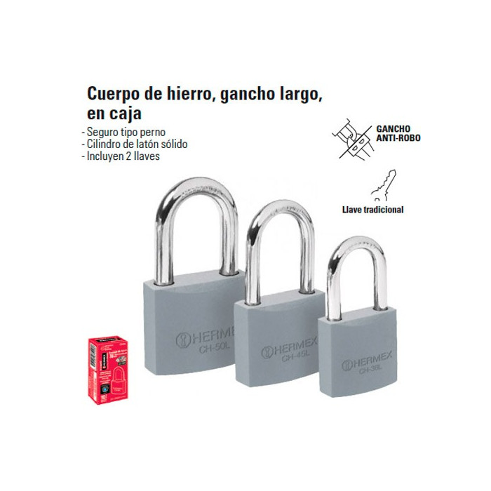 Candado Cuerpo de Hierro Gancho Largo Candado Cuerpo de Hierro Gancho Largo