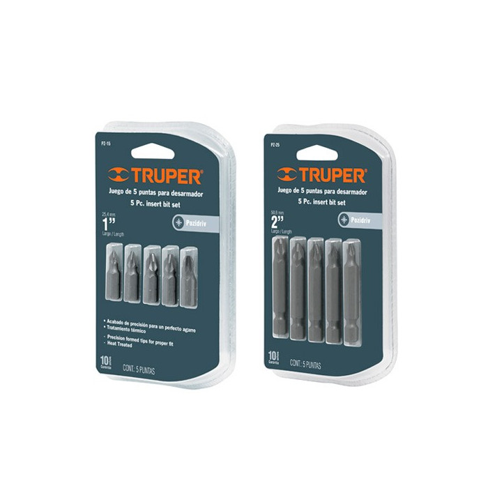 Puntas para Desarmador Pozidriv Juego de 5 Piezas TRUPER Puntas para Desarmador Pozidriv Juego de 5 Piezas TRUPER