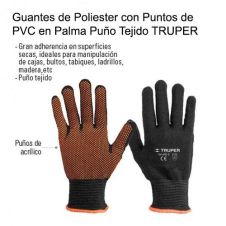 Guantes de Poliester con Puntos de PVC en Palma Puño Tejido TRUPER