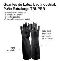 Guantes de Látex Uso Industrial, Puño Extralargo TRUPER